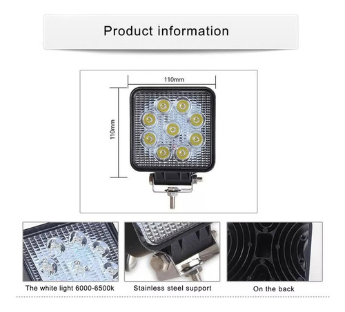 X2 Luces Foco Neblinero Led 27w 4x4 Auto Caminon Cuadrado