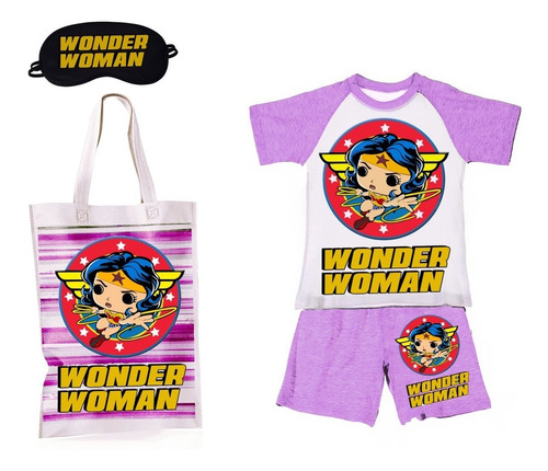 Mujer Maravilla  Pijama + Antifaz + Bolsa De Guardado 