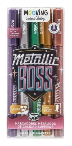 Estuche X5 Marcadores Mooving Metallic Boss Lavable