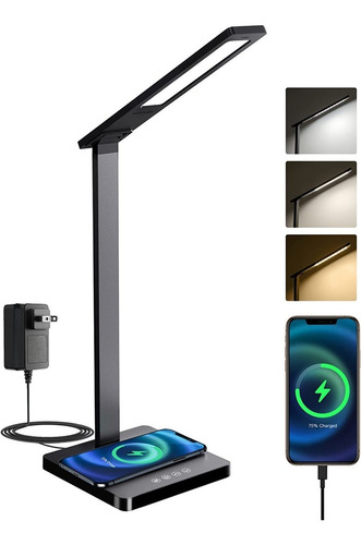 Imagen 1 de 6 de Lampara De Mesa Escritorio Con Cargador Inalambrico Y Usb
