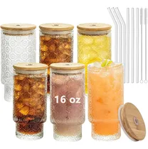 Comprar Vasos De Vidrio Con Tapas Y Pajitas Juego De 6 Vasos De Bego