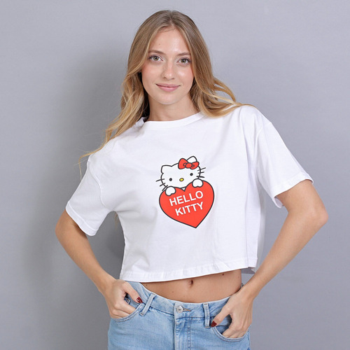 Remera Crop Top Boxy Hello Kitty Mujer Algodón Myg