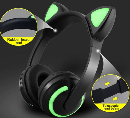 Headphone Orelha De Gato Com Led Bluetooth 5.0 Ear Cat Azul
