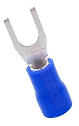 Imagem 4 de 5 de Kit Terminais Pré Isolados Forquilha Garfo Azul 2,5mm 100pçs