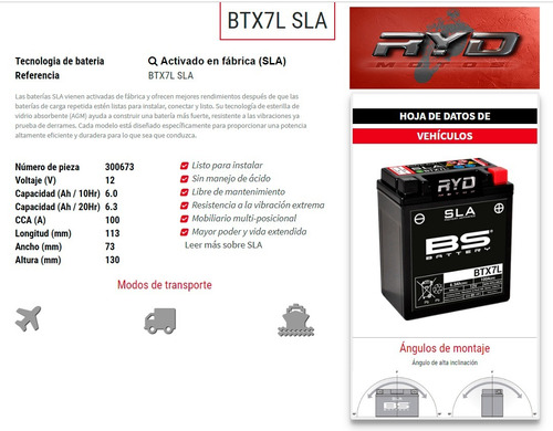 Imagen 3 de 8 de Bateria Btx7l = Ytx7l-bs Yamaha Ys 250 Fazer Bs Battery