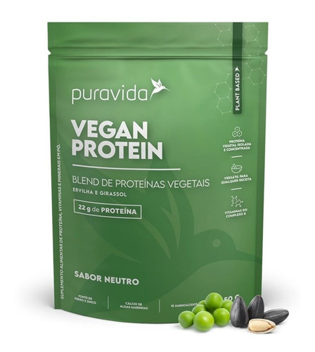 Vegan Protein Neutro Proteína Vegetal Natural  450g Puravida
