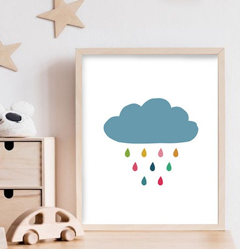 Lámina Imprimible 20x30 - Nube Gotas Lluvia De Colores