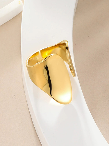 Anillo Abierto Ajustable Acero Inoxidable Chapado En Oro 14k