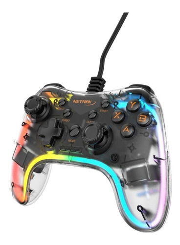 Joystick Gamepad Pc Ps3 Usb Con Led Rgb Gamer Netmak Nm-dash Color Negro