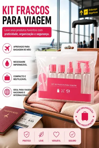 Kit Viagem Frascos 10 Peças Necessaire Shampoo Creme Pote Para Viagens Nacionais E Internacionais