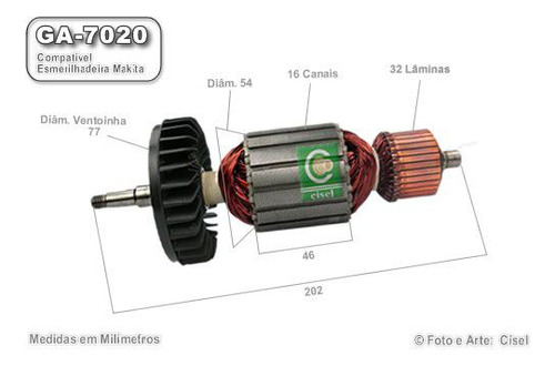 Induzido Compatível Esmerilhadeira Makita Sa7021 Ga7020 220v