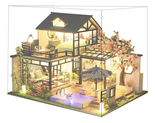 Handcraft Dollhouse Led Light Wood Villa Creative Room