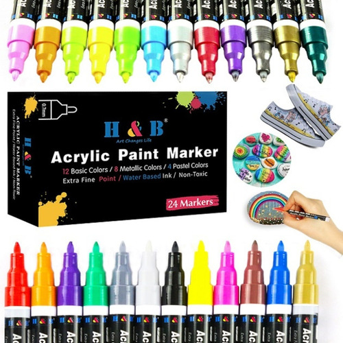 Set Lápices Marcadores Acrílicos 24 Colores Punta Extra Fina