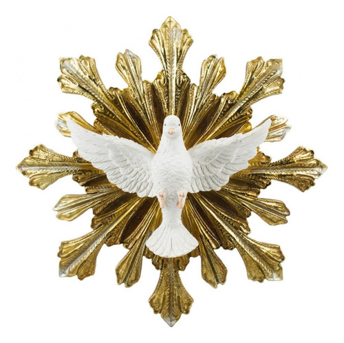 Quadro Religioso Espírito Santo Branco Em Resina 20 Cm Cor Branco e Dourado Cor da armação Dourado