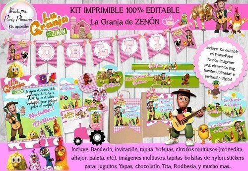 Kit Imprimible Candy Bar La Granja Zenon Rosa 100% Editable