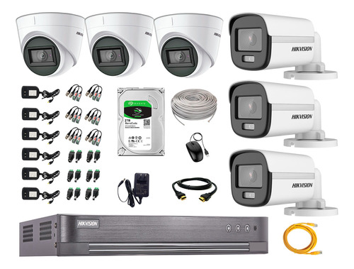 Cámaras Seguridad Kit 6 Hikvision 1080p Colorvu Noche Color