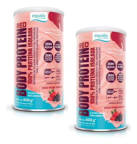 2x Body Protein Red Sabor Frutas Vermelhas 600g - Equaliv