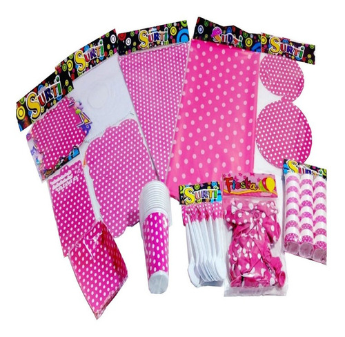 Decoración Polka Fucsia Rosada Puntos Set X36 + Regalo