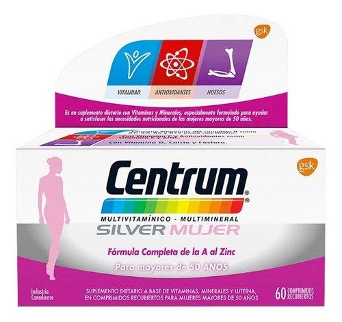 Centrum Silver Mujer +50 Años Vitaminas Y Minerales 60 Comp Sabor No