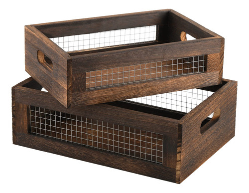 Organizador 2 Cajas Nido Madera Alambre Decorativo Cocina Ba