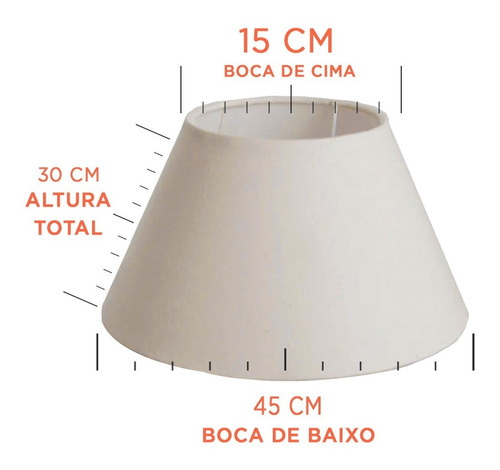 Cupula De Abajur Grande 30x15x45cm Tecido Algodao Soq 4,1 Cm Cor Bege Cone