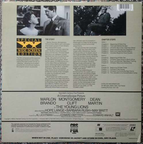 The Young Lions (1958) Laserdisc 2 Laser Disc Marlon Brando (Usado)