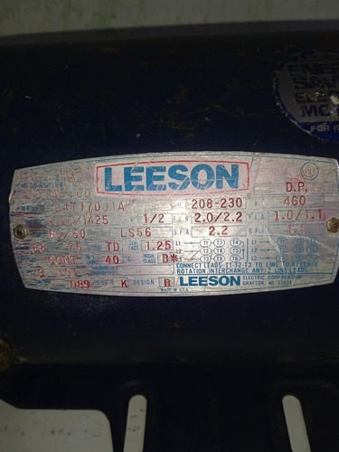 Imagen 6 de 6 de Motor Trifasico Lesson 1725rpm 1/2hp