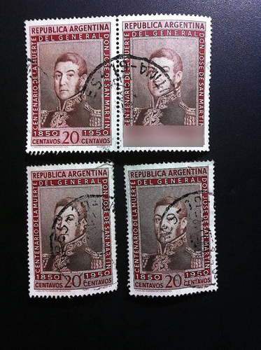4 Timbres Postales Argentina Estampillas 1950 San. Martin