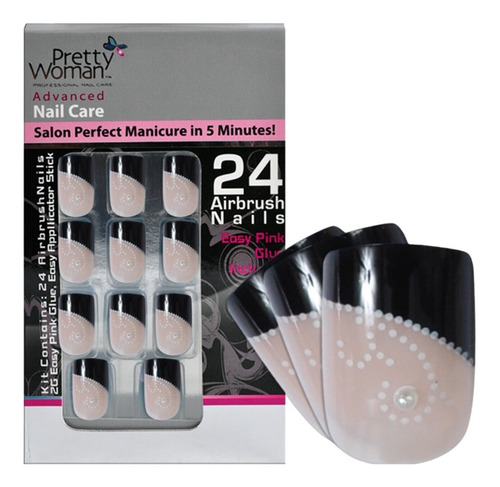 Pretty Woman Uñas Plasticas Acrilicas Set Beige Y Negro