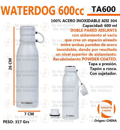 Imagen 2 de 6 de Botella Termica Waterdog Deportiva Acero Inoxidable 600cc