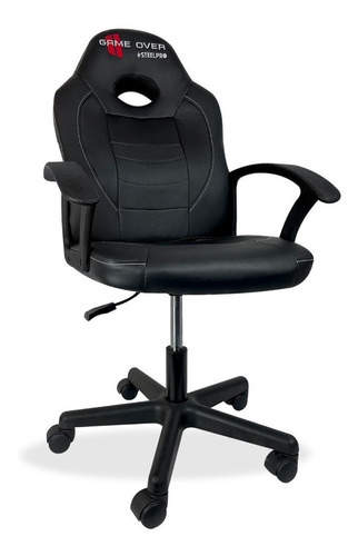 Silla de escritorio Steelpro Game Over gamer ergonómica  negra con tapizado de cuero sintético