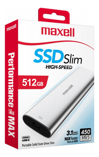 Disco Solido Portable Externo Ssd Maxell 512gb Usb 3.1 Speed