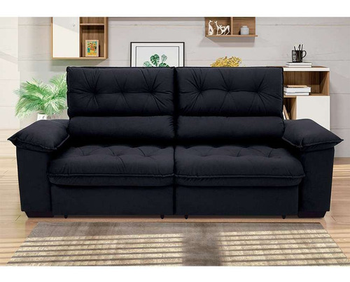 Sofá 3 Lugares Retrátil E Reclinável Piemont Suede Preto