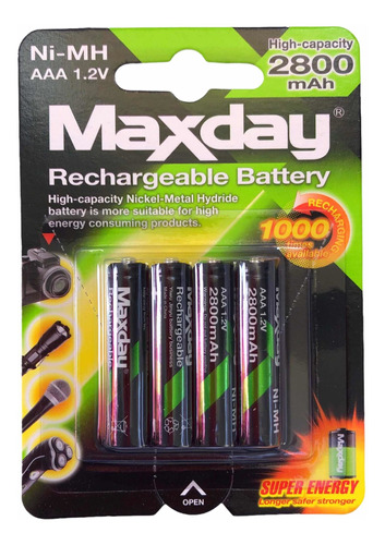 Baterías Recargables Aaa | 2800 Mah | 4 Pilas | Maxday