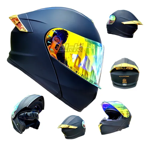 Casco moto negro y dorado hotsell