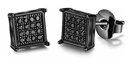 Mens Square Pendientes Black Stud Diamond Crystal Big 316l A