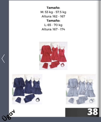 Imagen 2 de 3 de Pijama Satén 8 En 1 Conjunto Bata, Short, Pantalòn Azul M