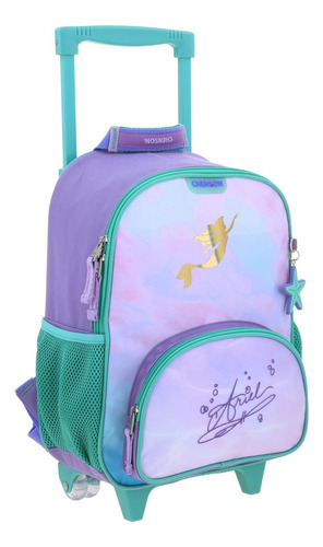 Kit Mochila Ruedas Kinder + Lapicera Chenson Ariel Deeper 25 Lila Liso