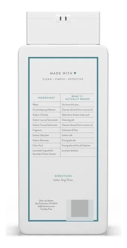 Native Body Wash Cashmere & Rain Shampo Para Cuerpo 18oz