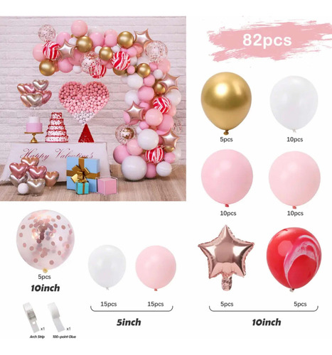 Arco Globos Orgánico Pastel Rosa Marmol Crome Cumpleaños