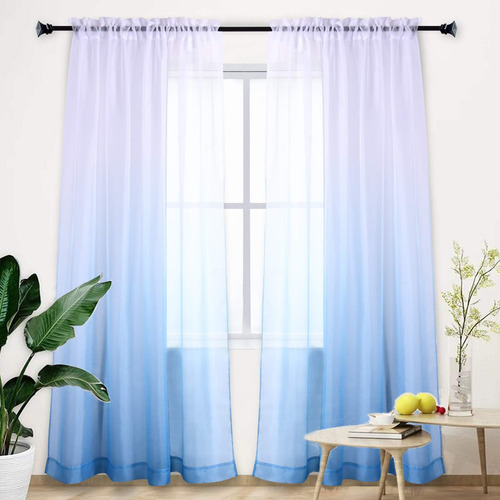 Cortina Degradada Azul Semitransparente, Juego De Cortinas P