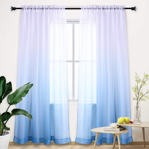 Cortina Degradada Azul Semitransparente, Juego De Cortinas P