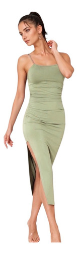 Vestido Midi Ajustado Tirantes Con Abertura Lateral Mujer