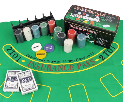Kit Poker Texas Holdem Lata 200 Fichas 2 Baralhos Feltro