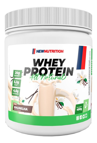 Whey Protein Concentrado All Natural em Pote de 450g Newnutrition Alta Concentração de Proteína Sabor Baunilha