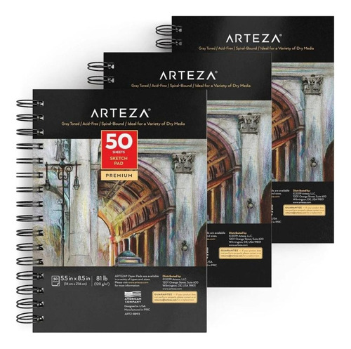 Set 3 Sketchbook Cuaderno Dibujo Hojas Gris 14x21 Arteza