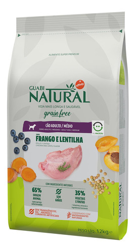 Guabi Natural Grain Cão Adulto Médio Frango E Lentilha 12kg