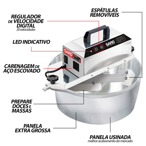 Mexedeira Para Mexer Doces Salgados Coxinha 10 Litros Inox Tao Frequência 60 MHz 110V/220V