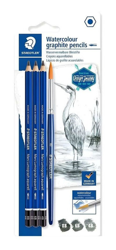 Lápis Grafite Aquarelável Staedtler Lumograph E Pincel 4pçs