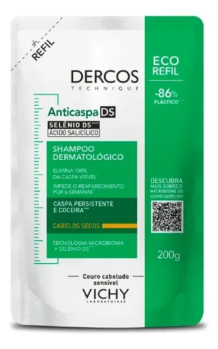 Refil Shampoo Anticaspa Intensivo Cabelos Secos Dercos Vichy 200g